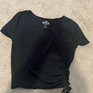 Hollister Women's Black Short Sleeve Wrap Top